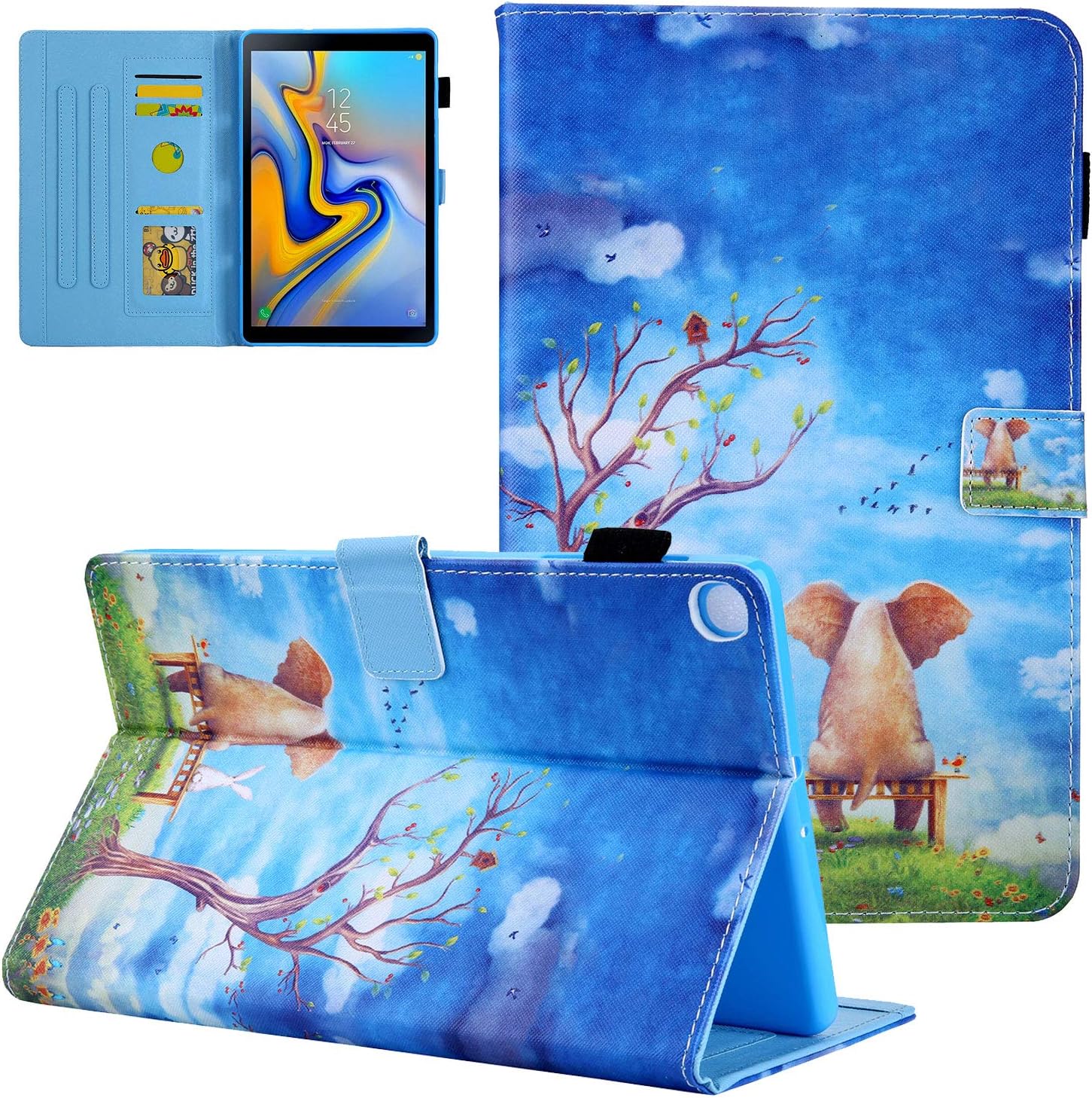 UGOcase Galaxy Tab S5e 10.5 2019 T720 T725 Case, Synthetic Leather Folio Shell Magnetic Closure Walle Case with Stylus Holder for Samsung Galaxy TAB S5e T720/T725 10.5 inch Tablet, Rabbit Elephant