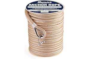 RAINIER SUPPLY CO RainierSupplyCo Boat Anchor Rope - Double Braided Marine Rope Anchor Line - 100/150 / 200/300 ft Nylon Boating Line with 316 Stainless Steel Thimble and Heavy Duty Marine Grade