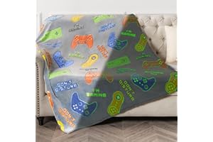 AIMEGO Glow in The Dark Gamer Gaming Blanket Gifts Toys for Kids Boys 1-14 Years Old Birthday Christmas Valentine's Gift Toddler Teens Boyfriends Game Controller Presents Throw Game Room Decor Grey 50"x 60"