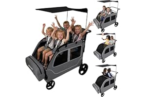 Germinate 4 Seater Wagon Stroller, Large Quad Wagon for Kids 2 3 4 Baby Toddler Child Travel All Terrain Push Triple Twin Double Side by Side Stroller with Canopy Seats (Dark Grey)