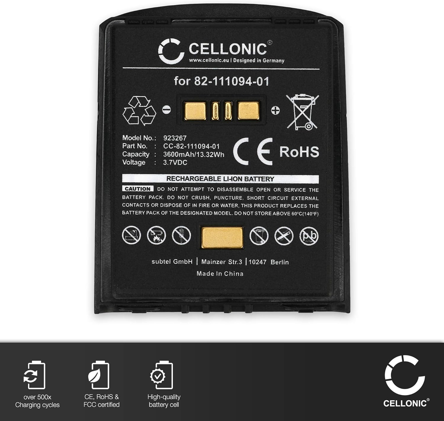 CELLONIC, Battery Barcode Scanner compatible with Motorola Symbol/Zebra MC65, MC55, MC67, MC55, MC5590 (3600mAh, 3.7V) - Image 5