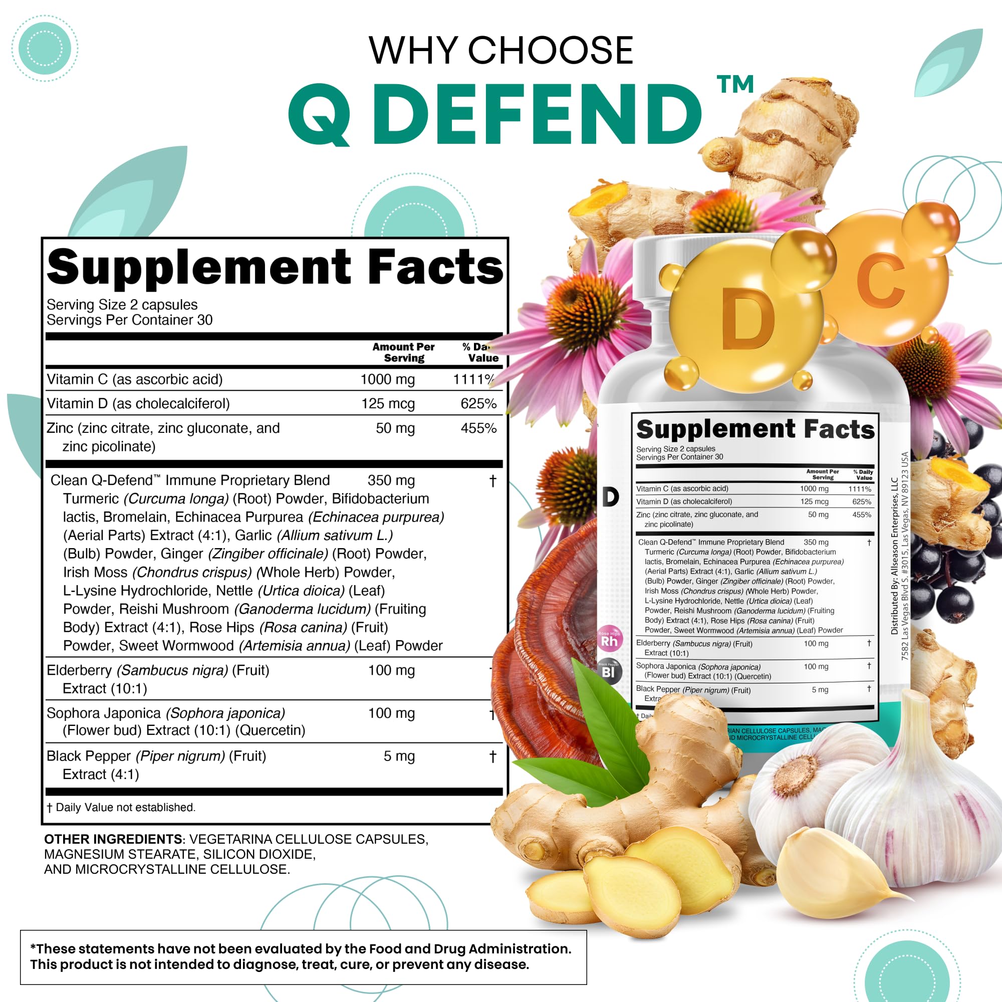 Clean Nutraceuticals Quercetin Zinc Vitamin C Vitamin D Bromelain Elderberry - Lung Immune Support Supplement Adults with Artemisinin, Sea Moss, Echinacea, Allergy Relief