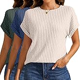 Simlakey 3 Pack Women Summer Sweaters Tops Crew Neck Short Sleeve Ribbed Knit T Shirts Dressy Casual Business Tunic Blouses