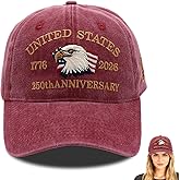 250 Anniversary USA Hat, USA Baseball Cap 1776-2026 American Eagles Hat Patriotic Embroidered Hats for Men Women