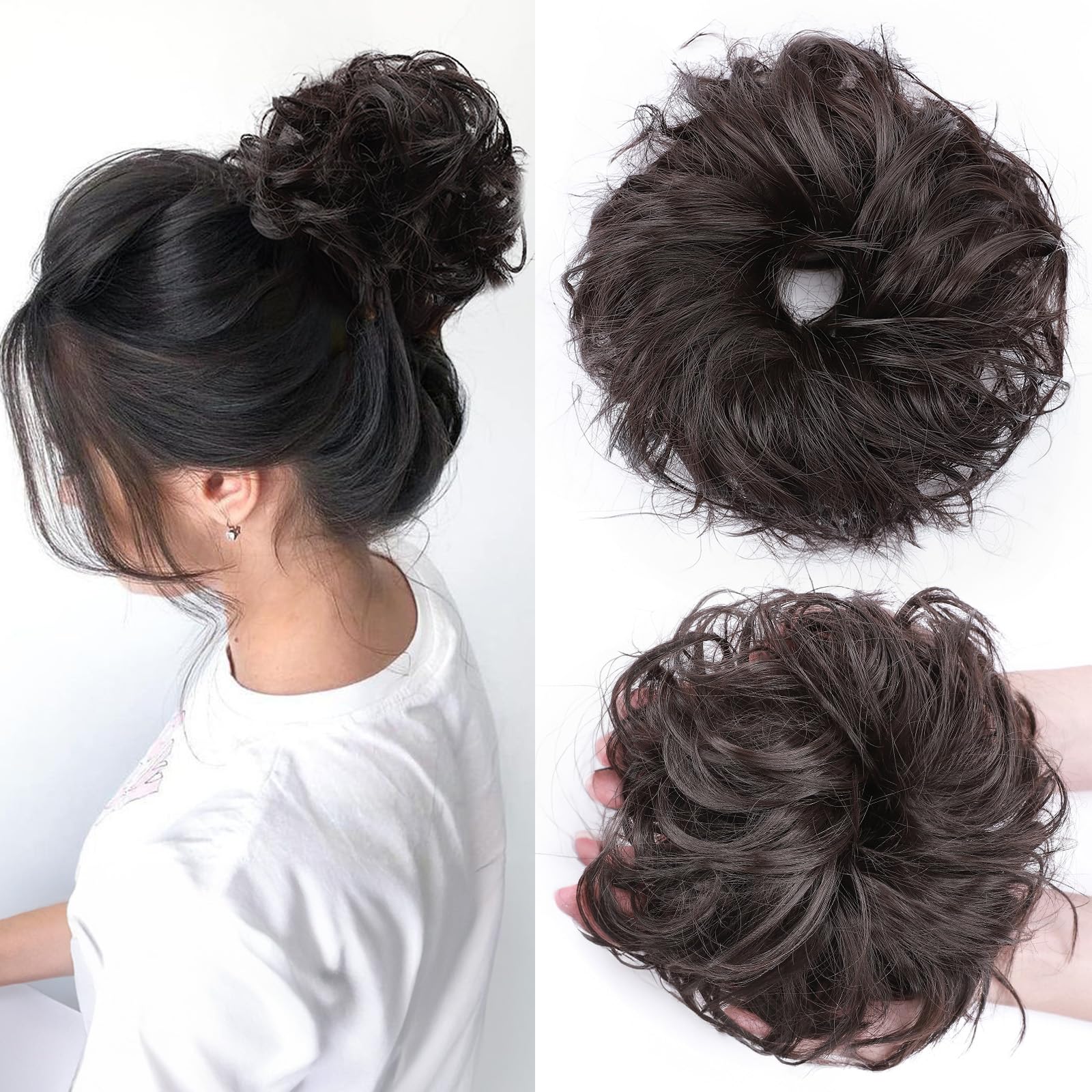 SEGOHAIR 45g Tousled Updo Hair Pieces Messy Bun Hair Scrunchies Synthetic Wavy Hair Scrunchy Extension Puff Scrunchy Hairdo Dark Brown