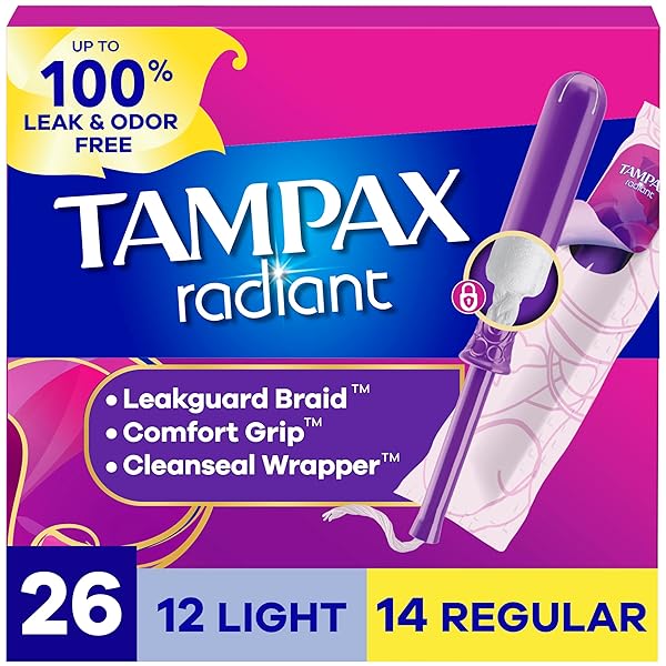 TAMPAX RADIANT TAMPONS MULTIPACK, WITH LEAKGUARD BRAID, LIGHT/REGULAR...