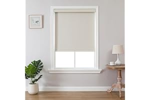 Joydeco 100% Blackout Roller Shades Cordless Blinds for Windows, Free-Stop Shades, UV Protection, Natural Woven Blinds for Home and Office, Light-Proof Aluminum Cover (46" W x 75" H, Beige)