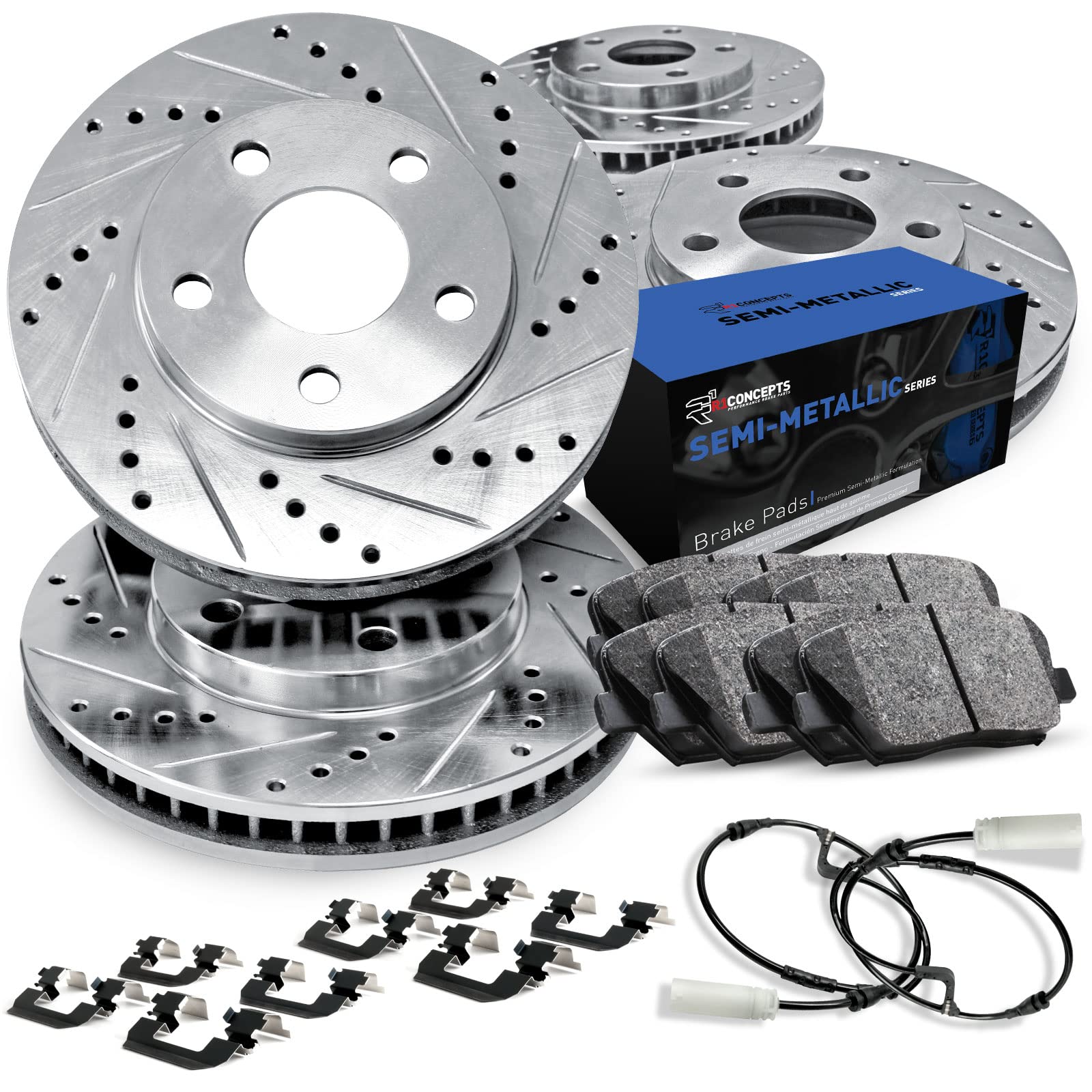 Photo 1 of R1 Concepts Front Rear Brakes and Rotors Kit |Front Rear Brake Pads| Brake Rotors and Pads| Optimum OEp Brake Pads and Rotors |Hardware and Sensor Kit - CEC.31180.53