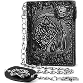 Wallet with Skull Gothic Chain Leather - Punk Bifold Halloween Goth Accessories | Unisex, Black (B)