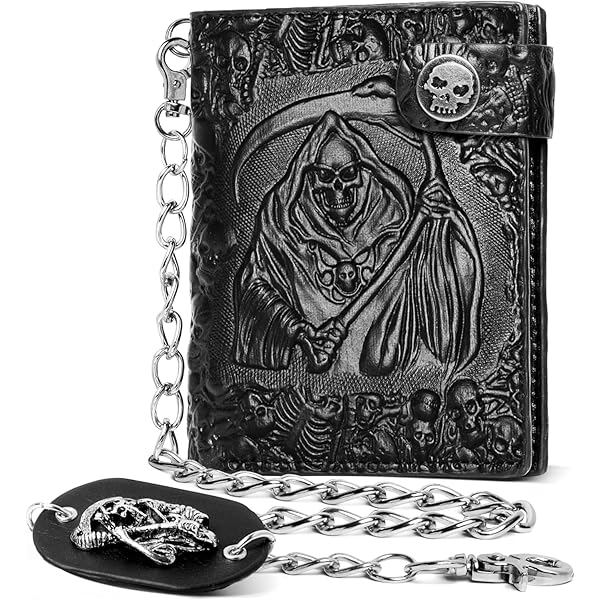 Amazon.com: ZEKEE Skull Gothic Chain Wallet Leather - Punk Bifold