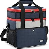 MIER Expandable 24L Lunch Bag Double Layer Insulated Cooler Tote Soft Cooler Bags 30Can Mens Adults Lagre Leakproof Lunch Boxes for Work, Picnic, Camping, Travel, Navy Blue