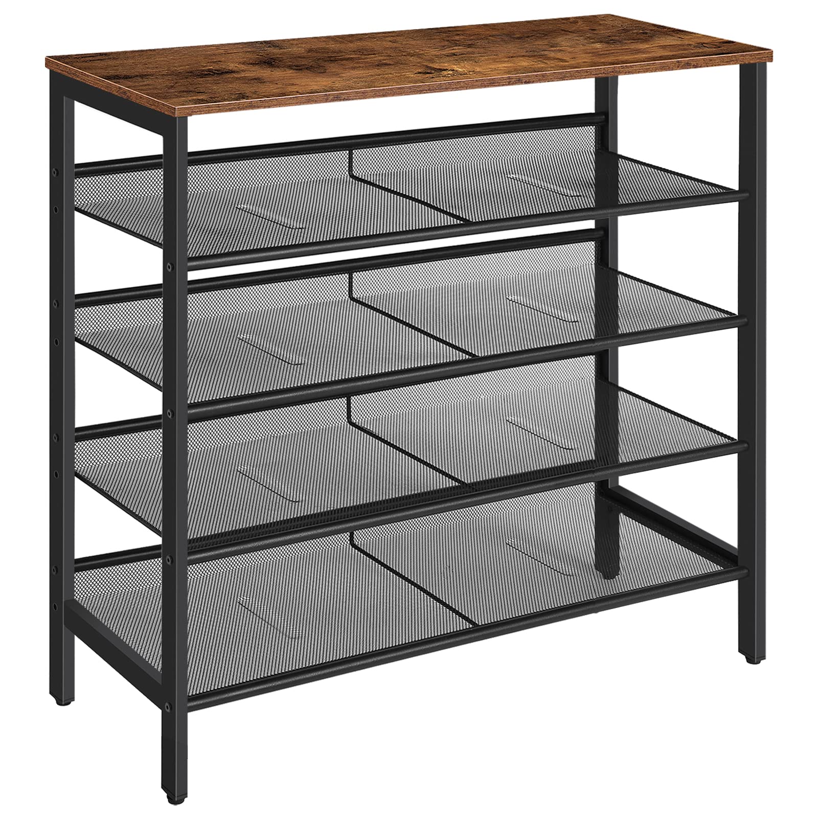 HOOBRO Shoe Rack, 5-Tier Shoe Organizer Shelf, 75 x 30 x 85 cm, with Flat or Slant Adjustable Shelf, Sturdy and Stable, Shoe Storage for Hallway, Industrial, Rustic Brown EBF01XJ01