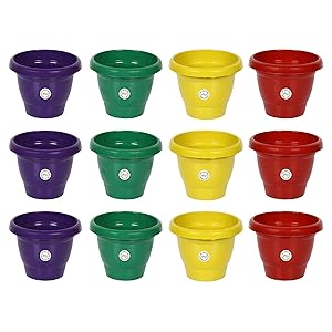 Kraft seeds Plastic Pot for Garden and Balcony Flowering (Multicolour, 8-inch) - Pack of 12