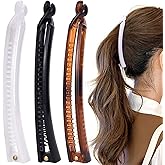 Mxxipp 3pcs French Banana Clips, Non-Slip Classic Large Hairstyle Claws, Fish Shaped Double Combs Hair Holder for Women Curly Straight Long Thick Thin Hair- White & Black & Brown