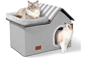 Topmart Cat House With Bed - Large Indoor Condo, 2-in-1 Pet Bed for Kittens and Small Cats, Grey