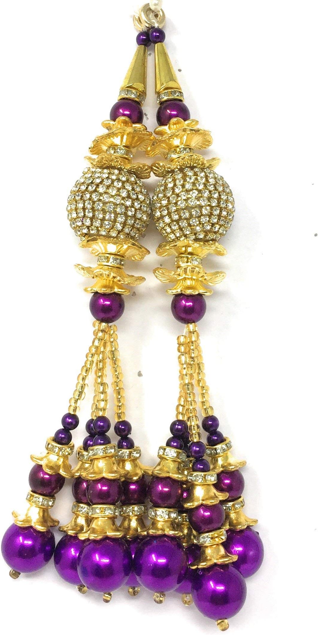 Inhika Set of 2 Decorative Tassel Hanging for Blouse Lehenga and Saree, Fancy Latkan Indian Tassle Design Colour Purple Golden, 16cm Long
