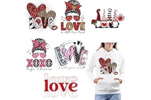 RUOKEXIN Valentine's Day Iron on Transfer Stickers T Shirt, 6Pcs, Decals Heat Transfer, Iron on Vinyl Patches, HTV Iron on Transfer Paper, Heart Love Design for Clothing Hat Backpack DIY Decoration Supplies…