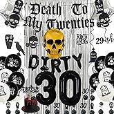 Dirty 30th Birthday Decorations Black Death to My Twenties Decorations, Funeral for my Youth, RIP 20s Birthday Banners 30th balloons,Cake Topper,Sash Man’s Happy Birthday Decorations for Her Him