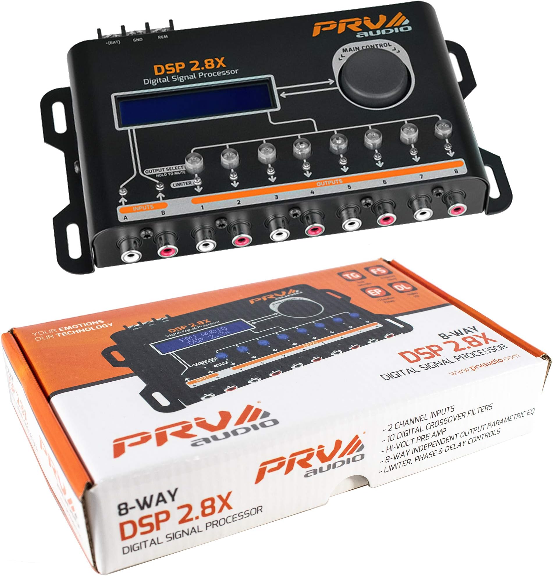 PRV Digital Audio Signal Processor Equalizer DSP2.8X 8Ch 15 Band LCD Crossover