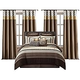 LANCO MODERN LIFESTYLE California King Comforter Set, Brown Bedding Set, Jacquard Woven with Geometry, 16 Pieces Room in a Bag, Sheets, Bedskirt, Pillow Shams and Cases, Decor Pillows and Curtains