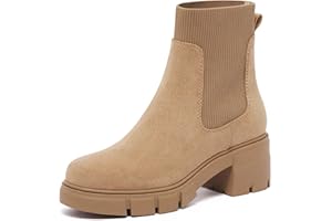 REDTOP Women's Elastic Chelsea Boots Chunky Block Heel Platform Lug Sole Ankle Booties