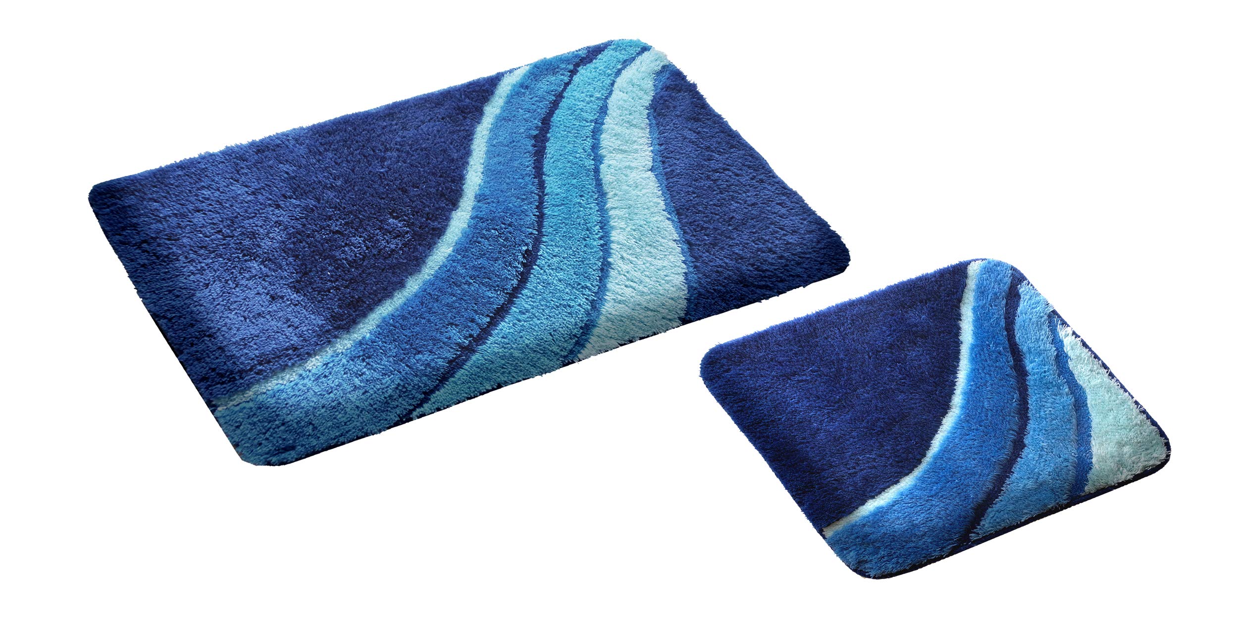 S&S-Shop Bath Mat Set | Blue | Kiel | 2-Piece | Non-Slip | Toilet Mat 50 x 45 cm | Bath Mat 50 x 90 cm | Bath Mat | Bathroom