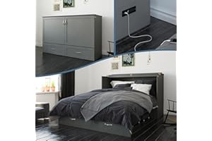 AFI Hamilton Queen Murphy Bed Chest with Mattress, Storage, and Built-in Charger in Grey
