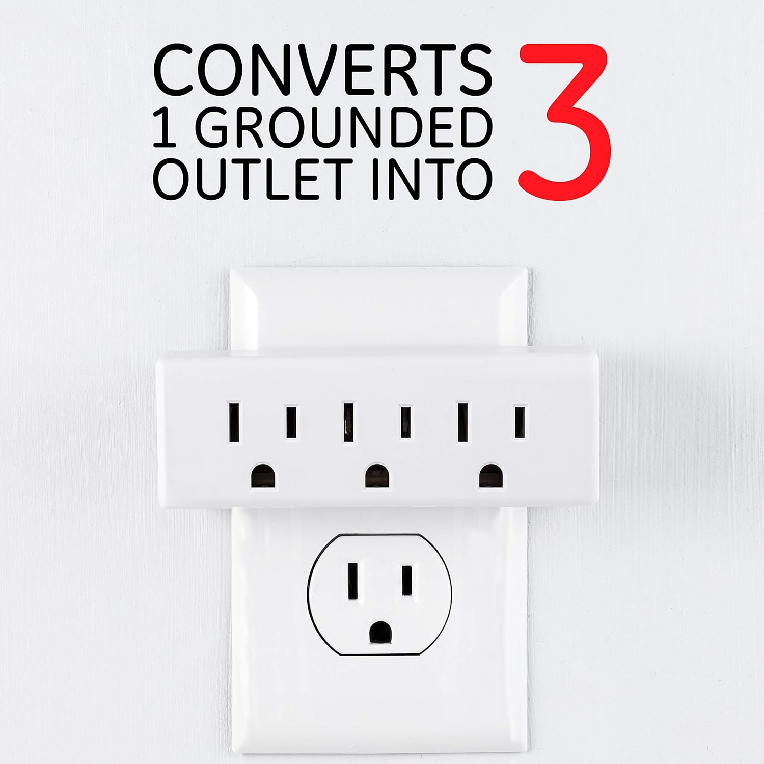 GE 3 Outlet Adapter Wall Tap, Grounded Outlets, Indoor Rated, 3 Prong, UL Listed, White, 52203 - Power Strips And Multi Outlets - 