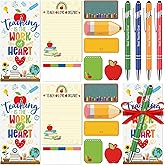 Jetec 4 Sets Teaching is a Work of Heart Sticky Notes Set Funny Teacher Sticky Note with Pen Ruler Blackboard Pencil Apple Shape Self-Stick Note for School Office Teacher's Day Appreciation Gifts