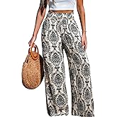 CUPSHE Womens Wide Leg Pants Elastic High Waisted Beach Trousers Cotton Linen Summer Palazzo