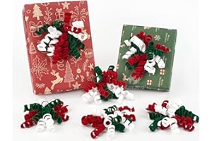 HUIHUANG Christmas Velvet Bows for Gift Wrapping Red White Green Curly Ribbon Bows 6 inch Self Adhesive Bow for Presents, Gift Wrapping, Treat Bags, Gift Basket, Party Favors-6 Counts