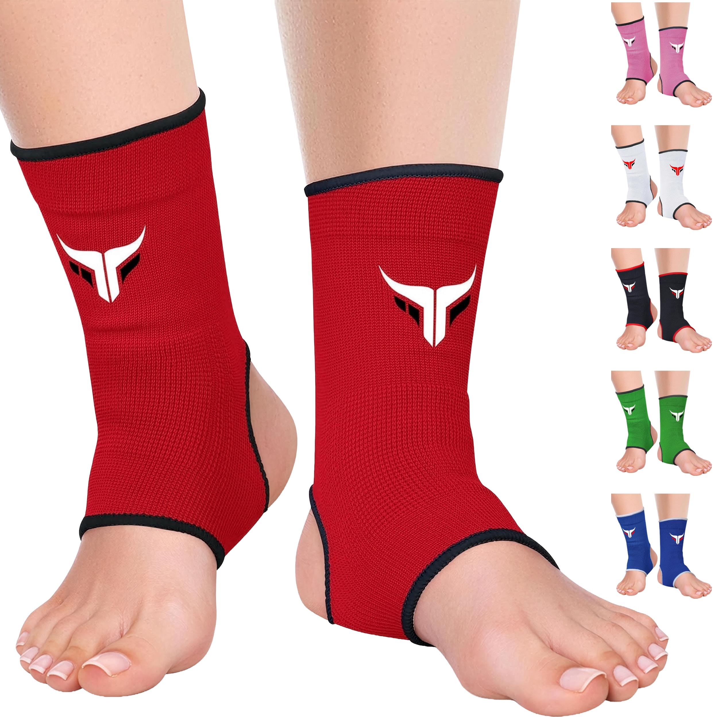 Mytra Fusion Ankle Support for Women & Men - MMA Muay Thai Kickboxing Training Ankle Brace - Breathable Elasticated Compression Foot Brace for Sports, Gym, Running & Football - 1 Pair (Red, L/XL)
