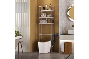 CAEKSALI Over The Toilet Storage Shelf, 3-Tier Bathroom Organizer with PP Tarpaulin, Stable Freestanding Above Toilet Stand for Bathroom, Restroom, White