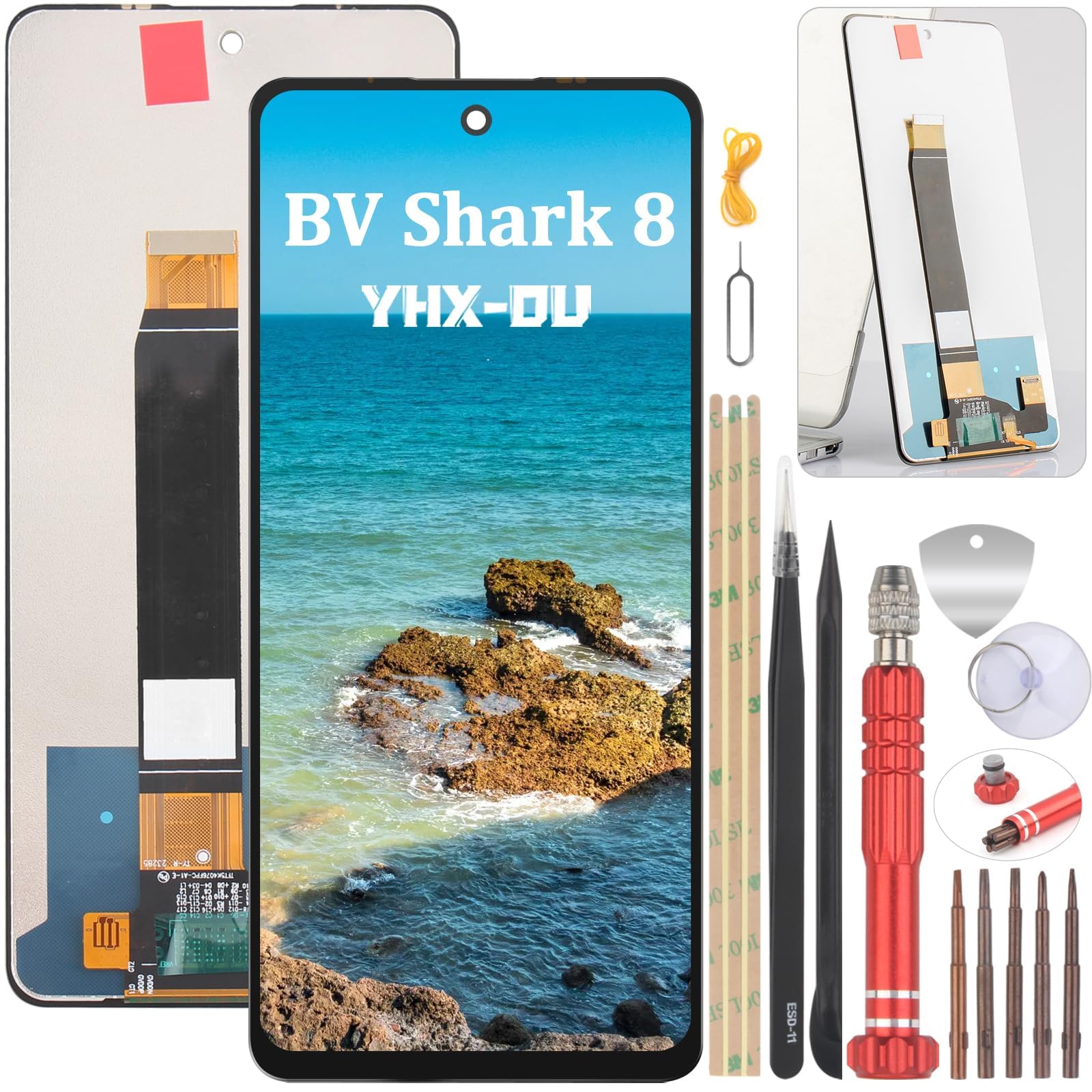 YHX-OU 6.78 Inch Black Display for Blackview Shark 8 LCD Display Touchscreen Replacement Screen Glass Assembly with Tools