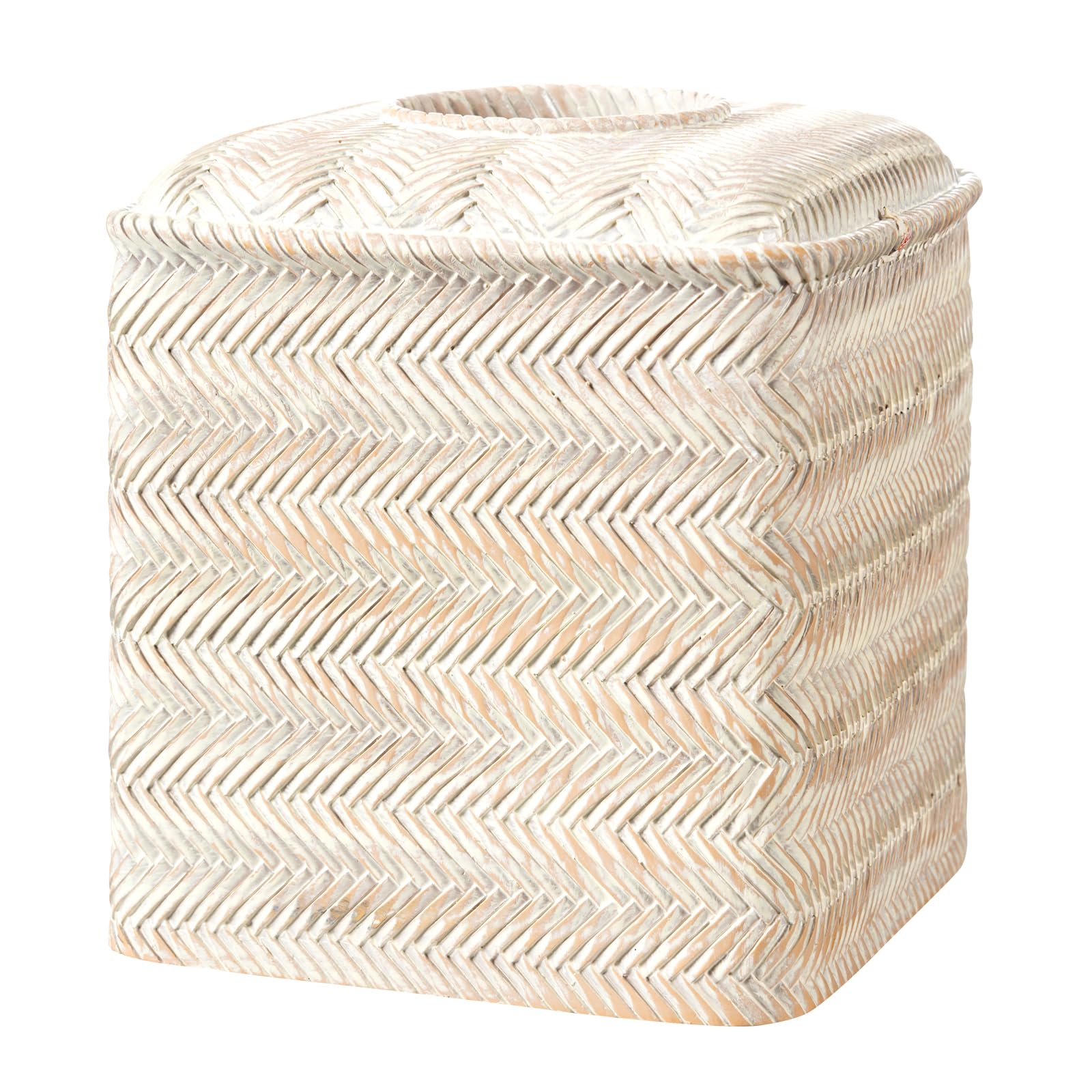 Photo 1 of Tissue Box Cover Square Resin Tissue Holder for Home Decor,Hand Carved Wicker Tissue Box Holder,5.3 x 5.3 x 5.9 inches, Farmhouse White
