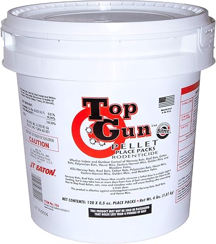 Amazon Com Jt Eaton 754 Top Gun Pellet Place Packs Rodenticide Bromethalin Neurological Bait With Stop Feed Action And Bitrex For Mice And Rats Pail Of 128 Garden Outdoor