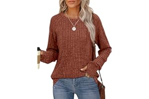 Saloogoe Women's Long Sleeve Top Crewneck Basic Lightweight Fall Shirt with Thumb Hole