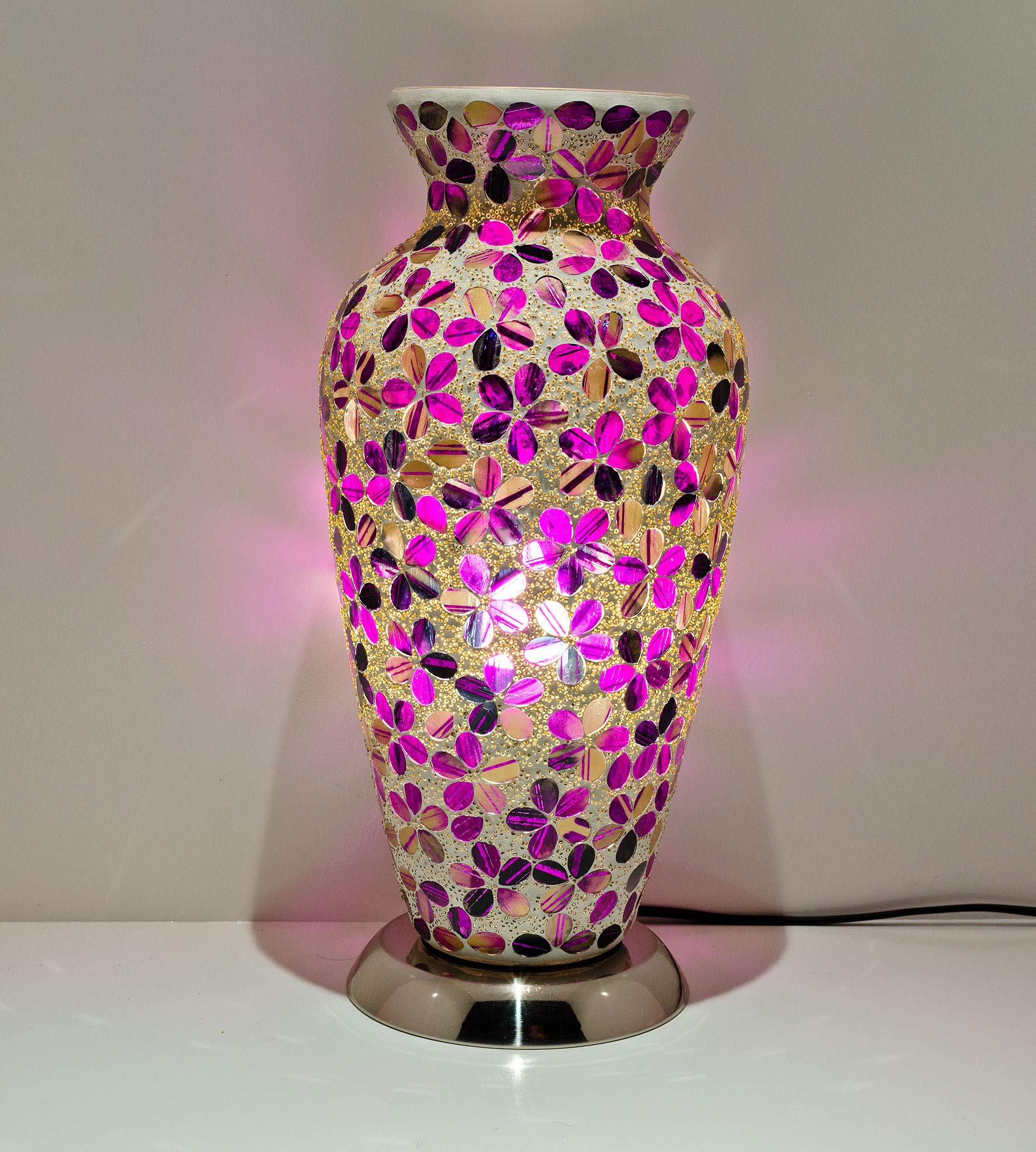 Febland Purple Flower Tile Mosaic Vase Lamp