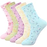 scenicamp 5 Pairs Vintage Floral Cotton Socks for Women Funny Frilly Novelty Ankle Ruffle Warm Casual Dress Socks