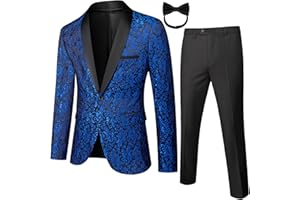 Mgnaie Mens 2 Piece Floral Tuxedo Jacket Paisley Shawl Lapel Suit Blazer Jacket for Dinner,Prom,Wedding