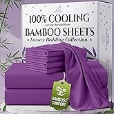 SLEEP SANCTUARY 100% Viscose Derived from Bamboo Sheets King Size 6pcs – BamBliss Luxury Cooling Sheets for Hot Sleepers - Cloud Soft, 17" Deep Pocket, Ultra Durable Bed Set (Purple)