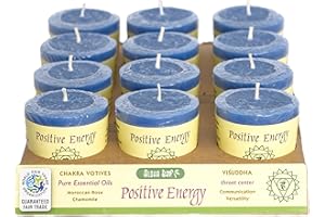 Premium Scented Hand Made Chakra Energy Candle | Votive 12-pack | Positive Energy, Visuddha| Yoga, Prayer & Meditation Candle | Long Burn |Essential Oils Moroccan Rose, Chamomile | Aloha Bay
