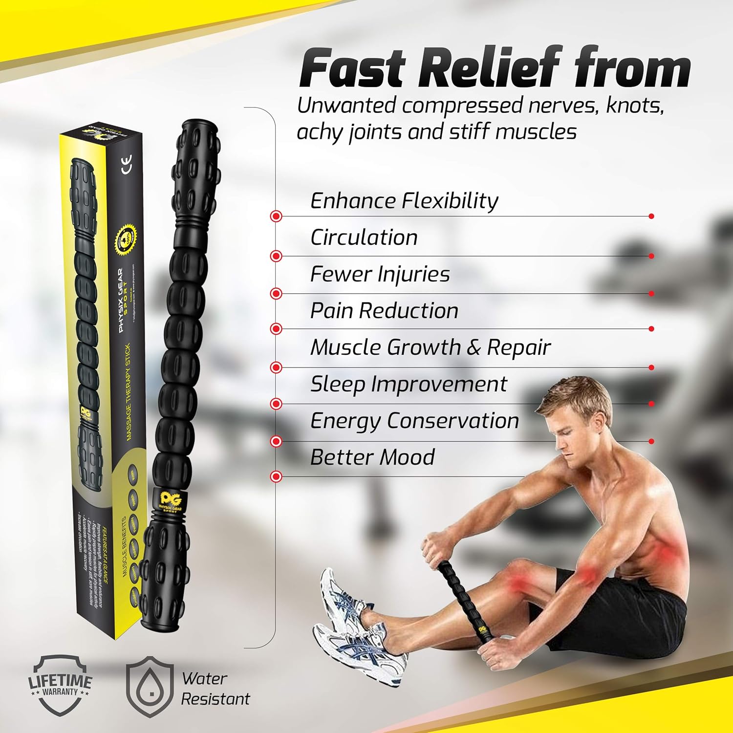Muscle Roller Stick Pro, The Best Self Massage Tool, Relieve Sore Muscles, Cramps, Back Tightness, Trigger Points Pain, Myofascial Physical Therapy, Legs Recovery, Knots & Calf Soreness, (1 Roller) : Sports & Outdoors