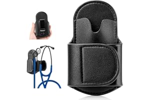 ERETOW Stethoscope Holder Hip Clip Compatible with Littmann and Most Stethoscopes, PU Leather Stethoscope Holster for Physicians Nurse, Pocket/Belt/Scrubs Stethoscope Clip Accessories for Neck Relief (Black)