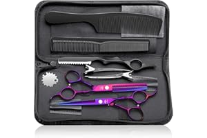 PURPLEBIRD Hair Cutting Scissors Kit, Professional Barber Scissors Hairdressing Shears Set with Stainless Steel Hair Scissors Thinning Scissors for Men Women Pet 10 Pcs Purple