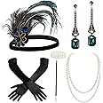 BABEYOND 1920s Flapper Accessories Gatsby Costume Accessories Set 20s Flapper Headband Pearl Necklace Gloves Plastic Holder