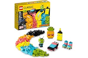 LEGO Classic Creative Neon Colors Fun Brick Box Set 11027, Building Toy to Create a Car, Pineapple, Alien, Roller Skates, and More, Hands-on Learning for Kids, Boys, Girls 5 Plus Years Old