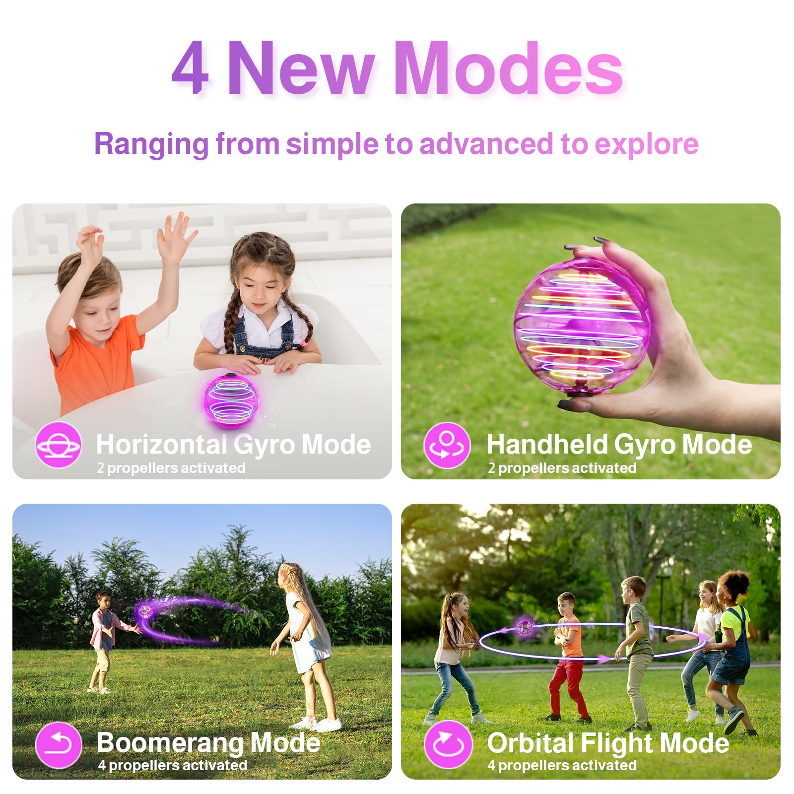 UranHub Flying Orb Ball Toy, 2024 Upgraded Boomerang Galaxy Ball - Up to 30 Minutes of Flight Time, Hover Galaxy Ball Toy for Kids Adults, for Indoor and Outdoor Use (Purple)