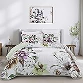 Floral Quilt Set Queen 3 Pieces Boho Green Quilt Coverlet Set Soft Microfiber Lightweight Green Quilted Bedspread for All Season 90"x96"