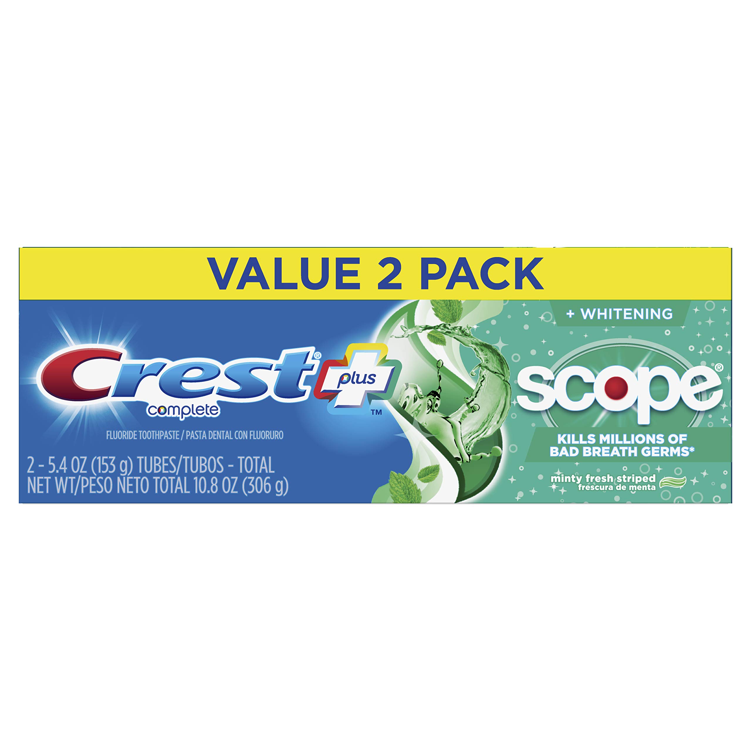 Crest + Scope Complete Whitening Toothpaste Minty Fresh - 5.4 oz (153 g) - Pack of 2
